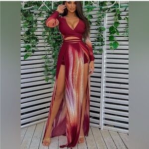 Red and Pink Tie-Front Dress